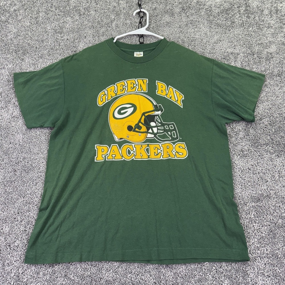 Vintage Green Bay Packers Shirt Mens XL Green NFL Football Trench Graphic Tee